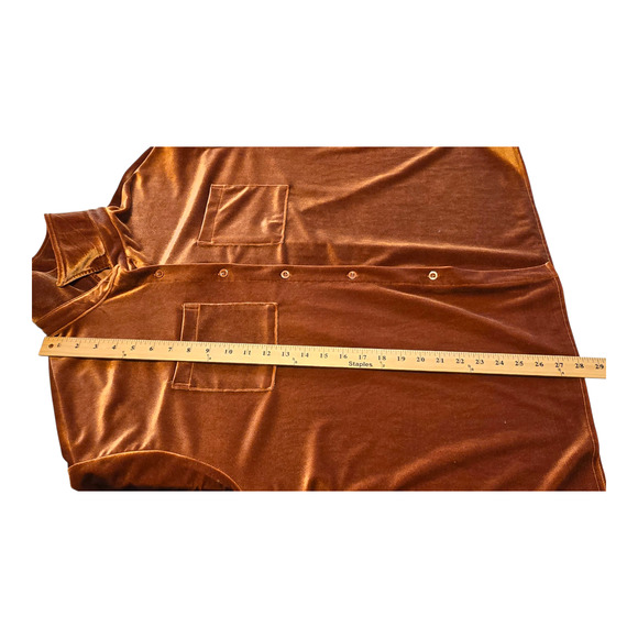 Retro Womens Burnt Orange Velvet Button Up Shirt Size 2XL Long Sleeve Grunge - Picture 9 of 9